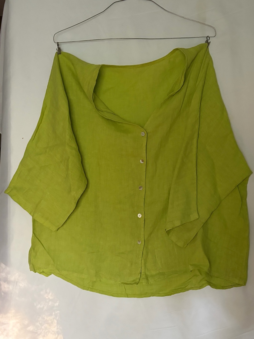 Linen V Neck Button Down Shirt Women’s XL Green Short Sleeve Shacket Grannycore